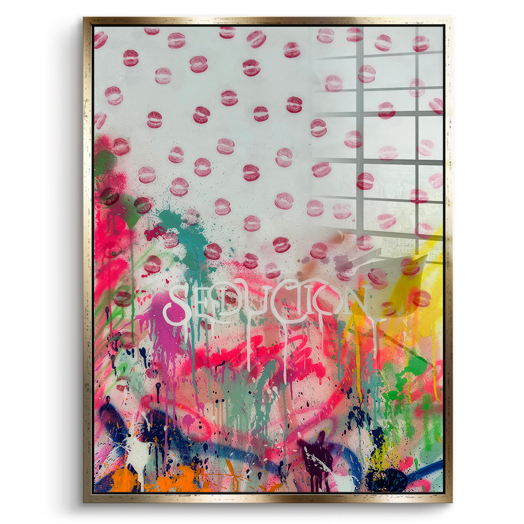 DOTCOMCANVAS Acrylglasbild Seduction Kisses im goldenen Premium-Rahmen