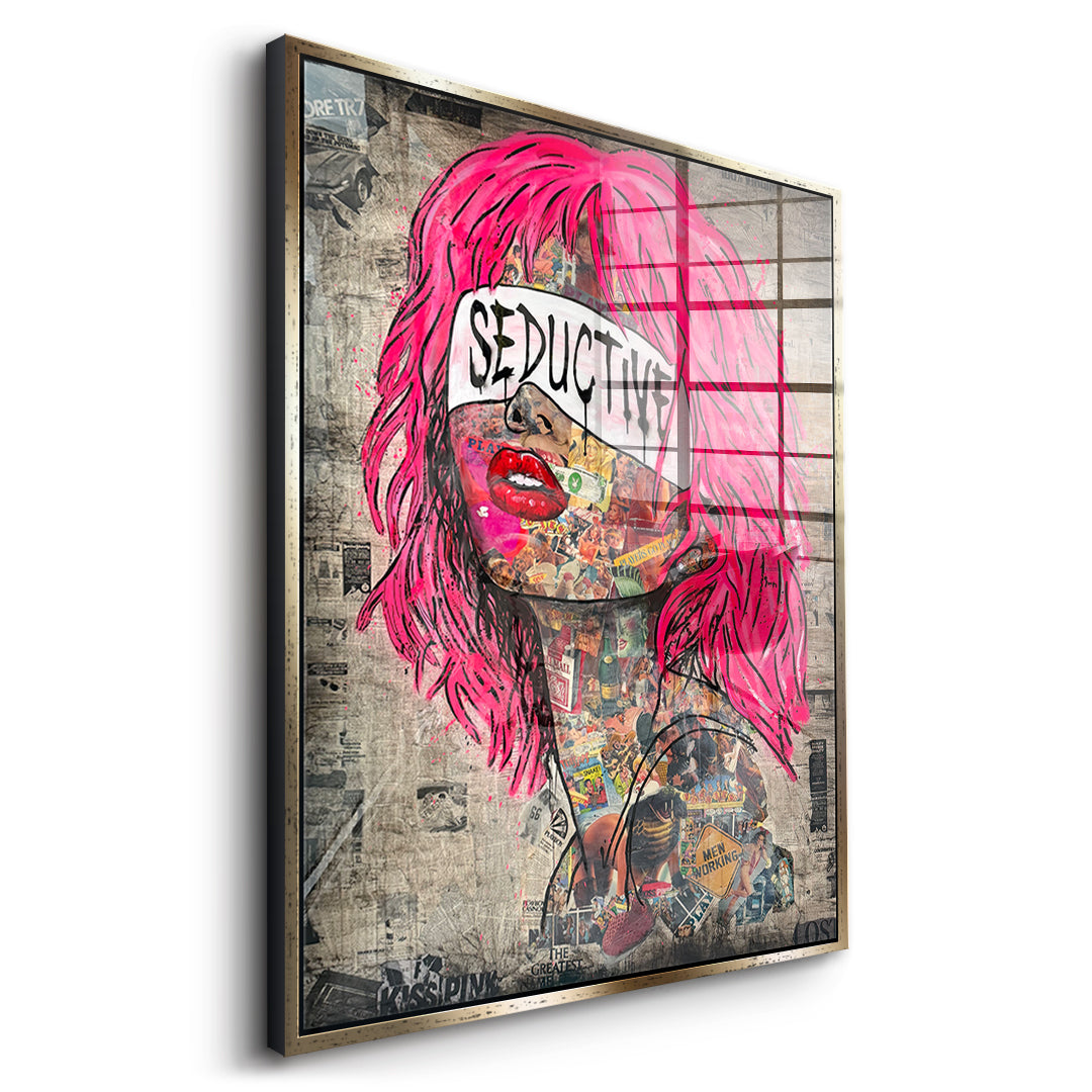 Seitenansicht des Acrylglasbilds Seductive im goldenen Rahmen