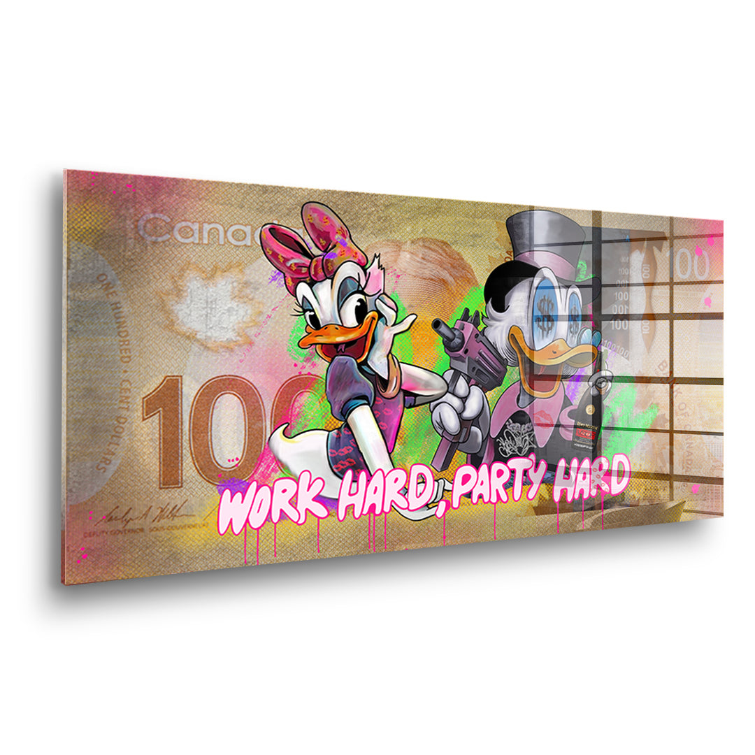 Seitenansicht des Acrylglasbilds Work Hard Party Hard ohne Rahmen