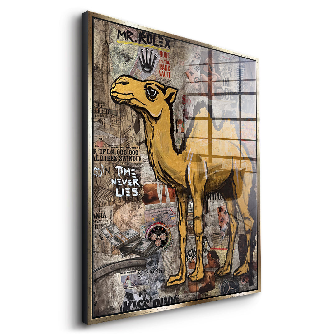 Seitenansicht des Acrylglasbilds Mr. Luxury Time im goldenen Rahmen