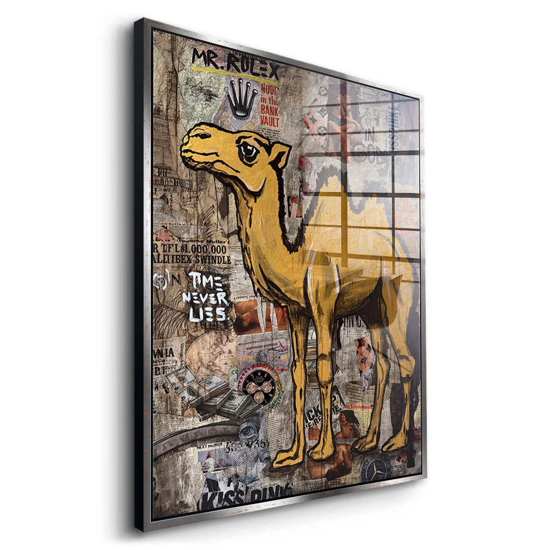 Seitenansicht des Acrylglasbilds Mr. Luxury Time im silbernen Rahmen