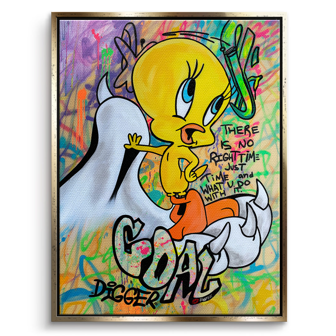 DOTCOMCANVAS Leinwandbild Goal Digger Bird im goldenen Premium-Rahmen