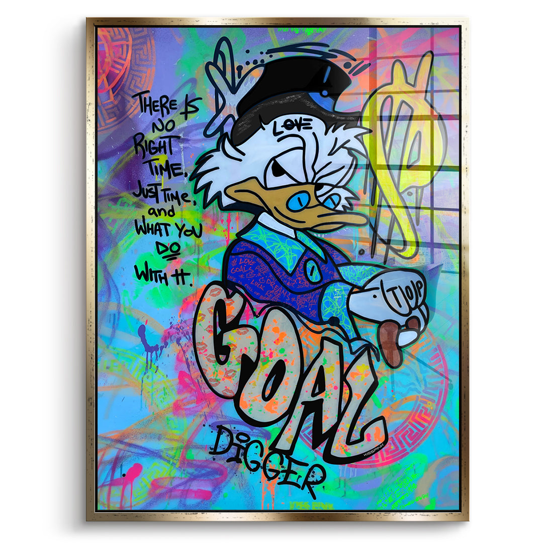 DOTCOMCANVAS Acrylglasbild Goal Digger Duck im goldenen Premium-Rahmen