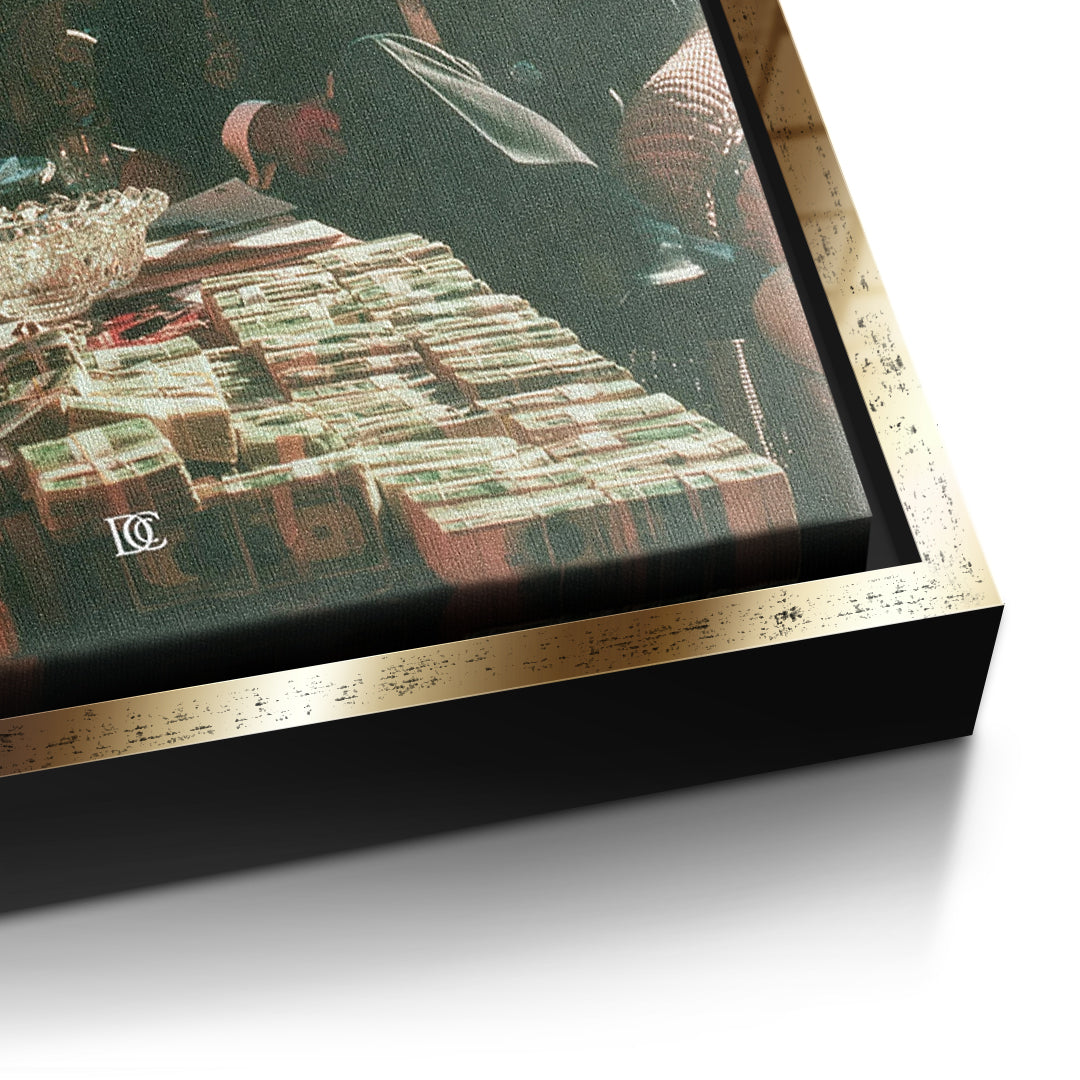 Detailaufnahme der Leinwandstruktur, Me & Bro One Day im goldenen Rahmen