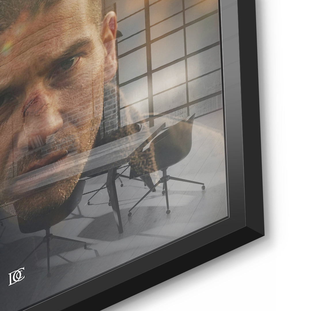 Detailaufnahme des 5mm Acrylglases, Trust Your Vision im schwarzen Rahmen