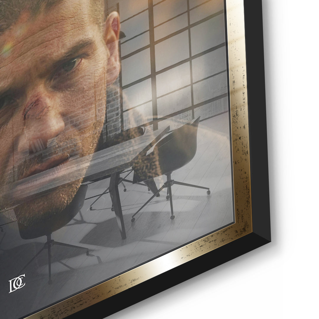 Detailaufnahme des 5mm Acrylglases, Trust Your Vision im goldenen Rahmen