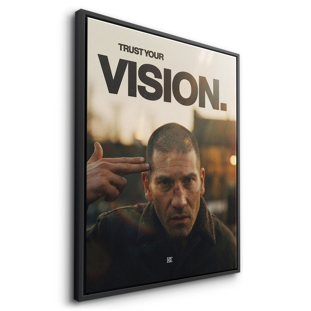 Seitenansicht des Leinwandbilds Trust Your Vision im schwarzen Rahmen