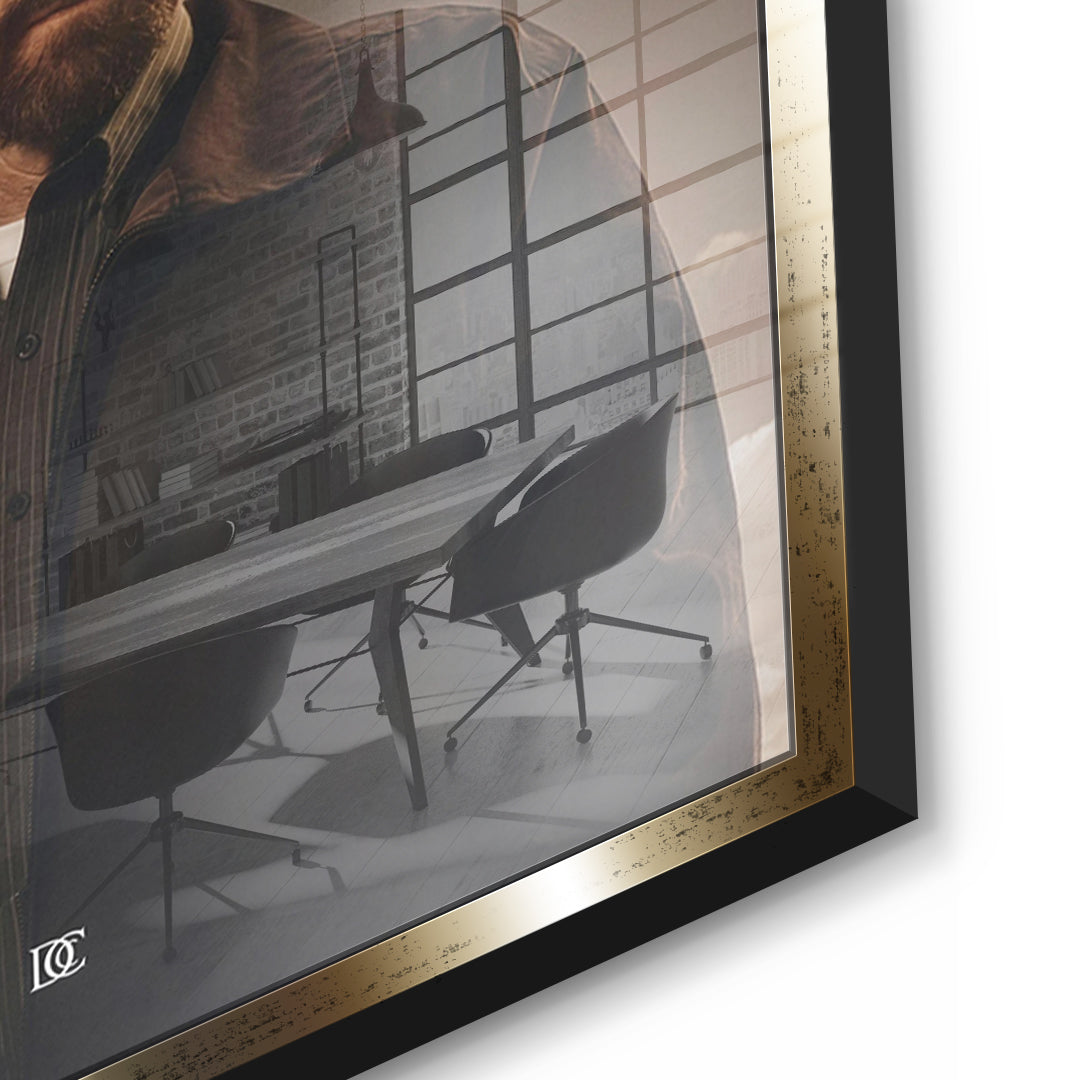 Detailaufnahme des 5mm Acrylglases, Let It Happen im goldenen Rahmen