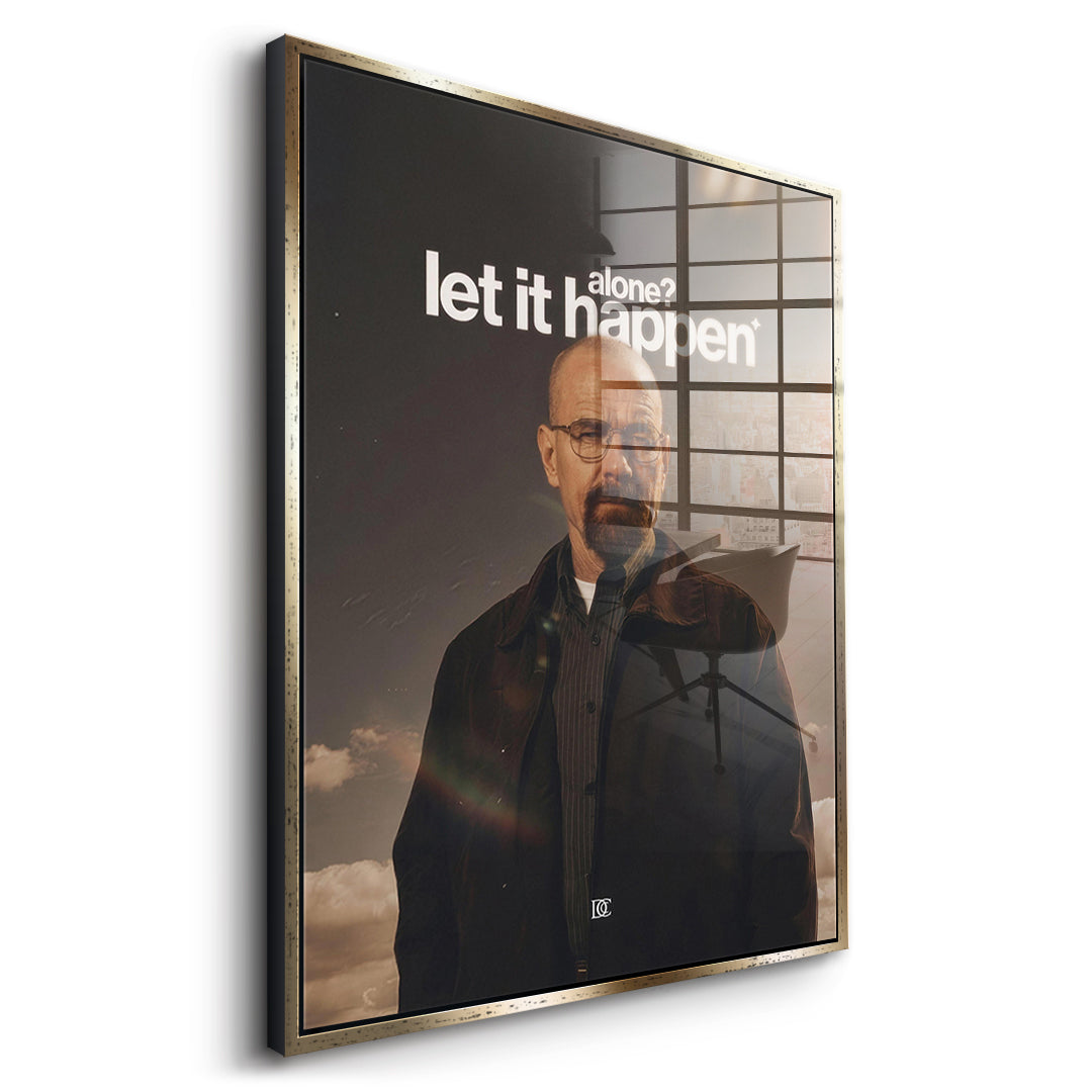 Seitenansicht des Acrylglasbilds Let It Happen im goldenen Rahmen