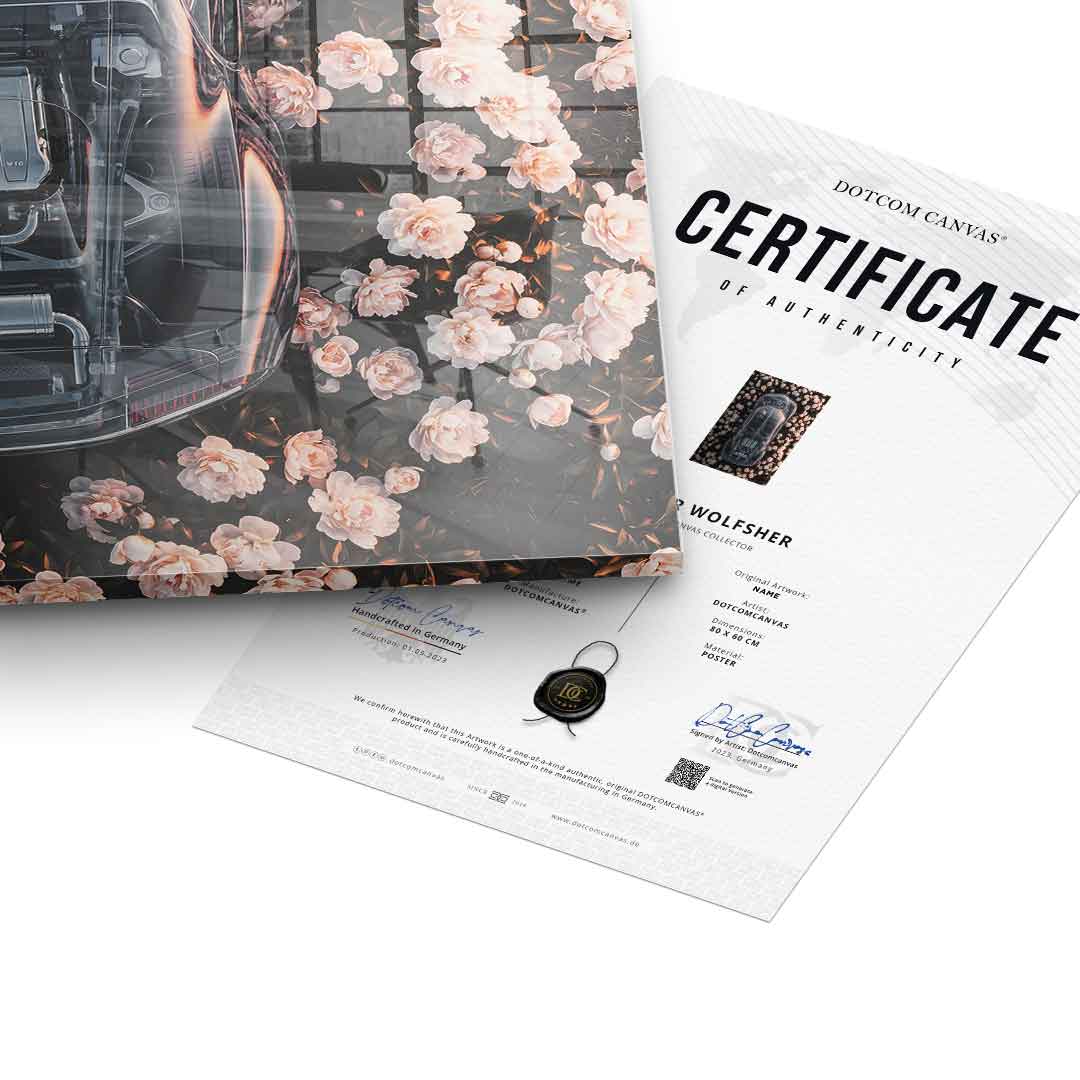 DOTCOMCANVAS® Bugatti in flowers Acrylglasbild – Ansicht