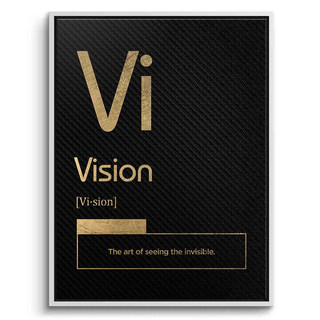DOTCOMCANVAS® Vision (Vi) Leinwandbild Version Schwarz – Vorderansicht Weißer Rahmen