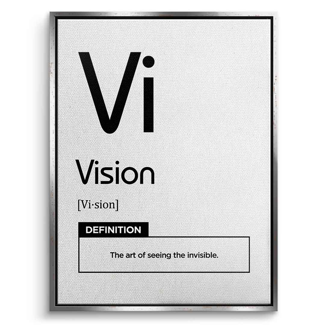 DOTCOMCANVAS® Vision (Vi) Leinwandbild Version Weiß – Vorderansicht Schwarzer Rahmen