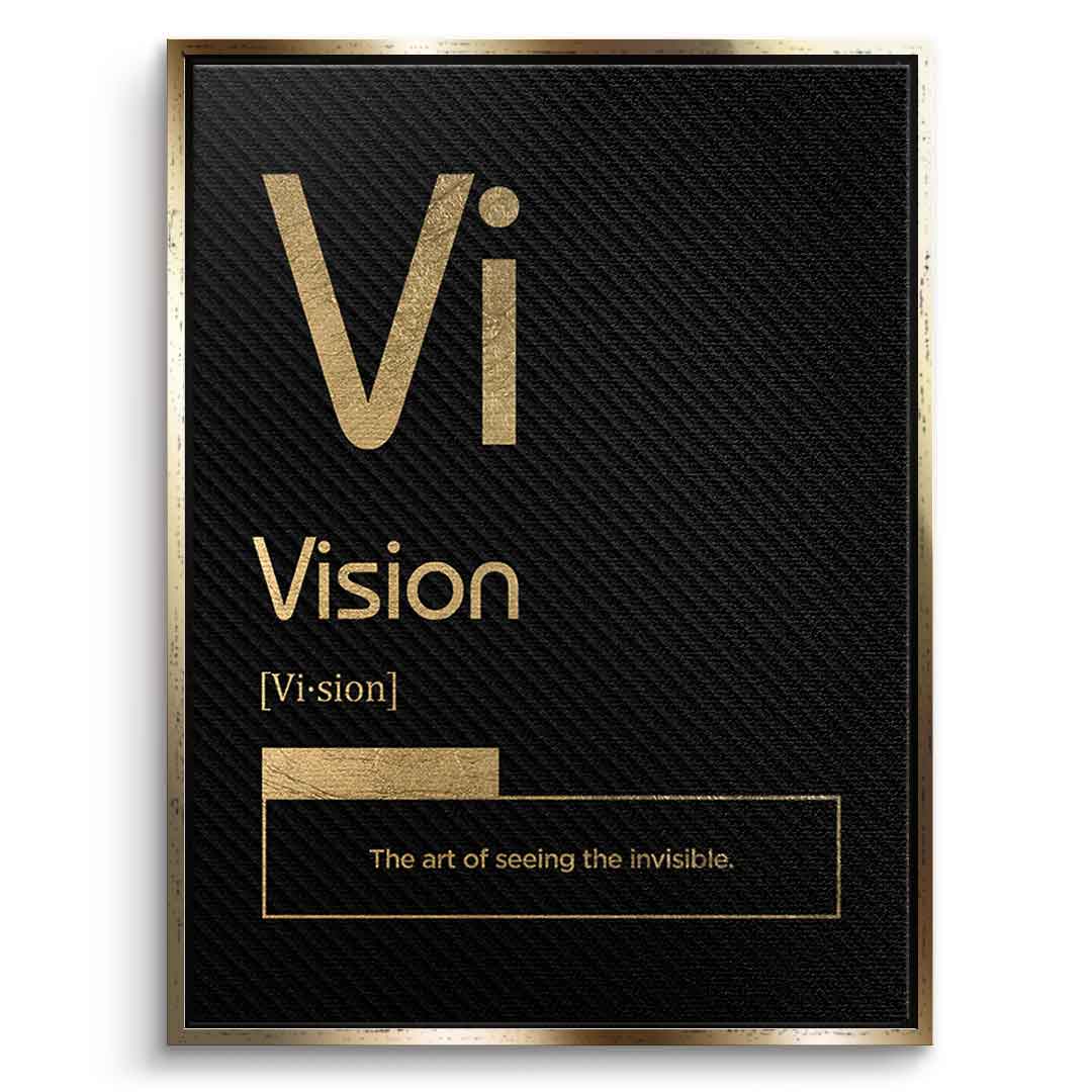 DOTCOMCANVAS® Vision (Vi) Leinwandbild Version Schwarz – Vorderansicht Goldener Rahmen