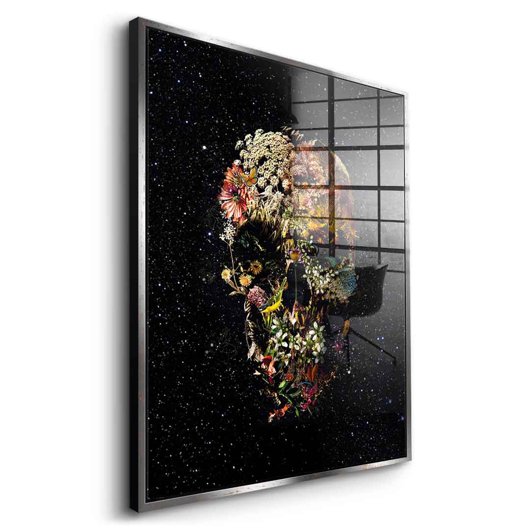 Black Flower Skull - Acrylic glass