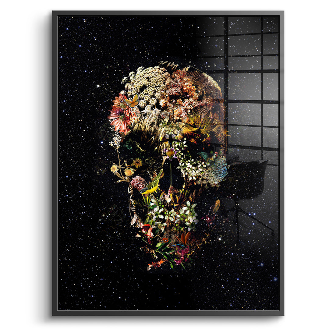 Black Flower Skull - Acrylglas