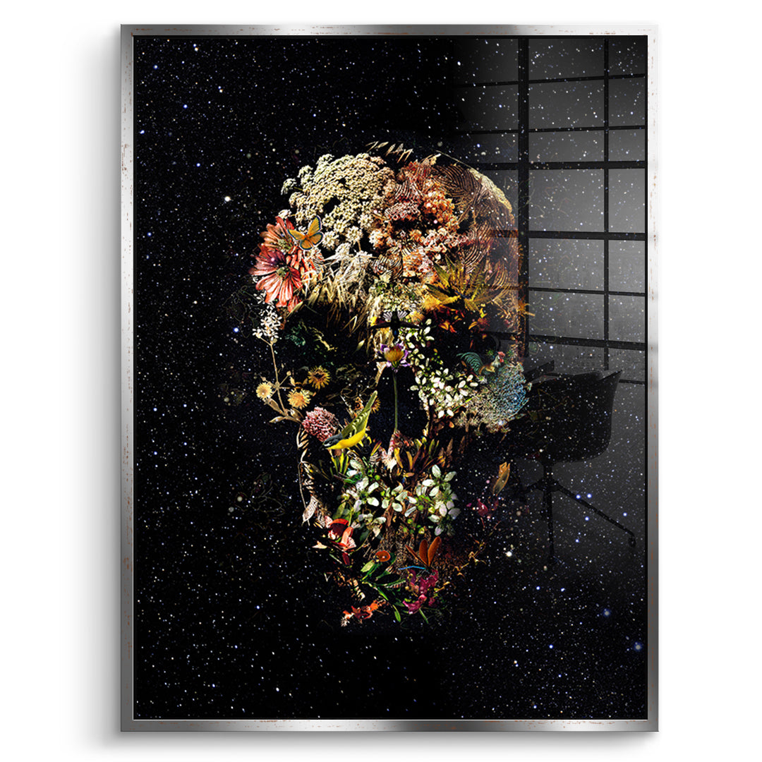 Black Flower Skull - Acrylglas