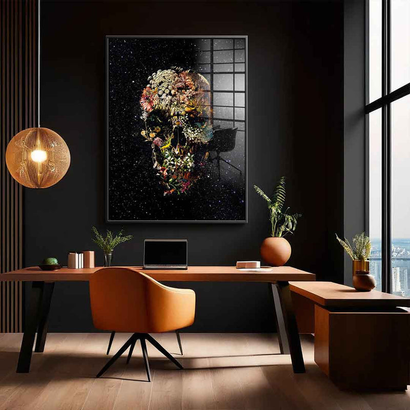 Black Flower Skull - acrylic glass