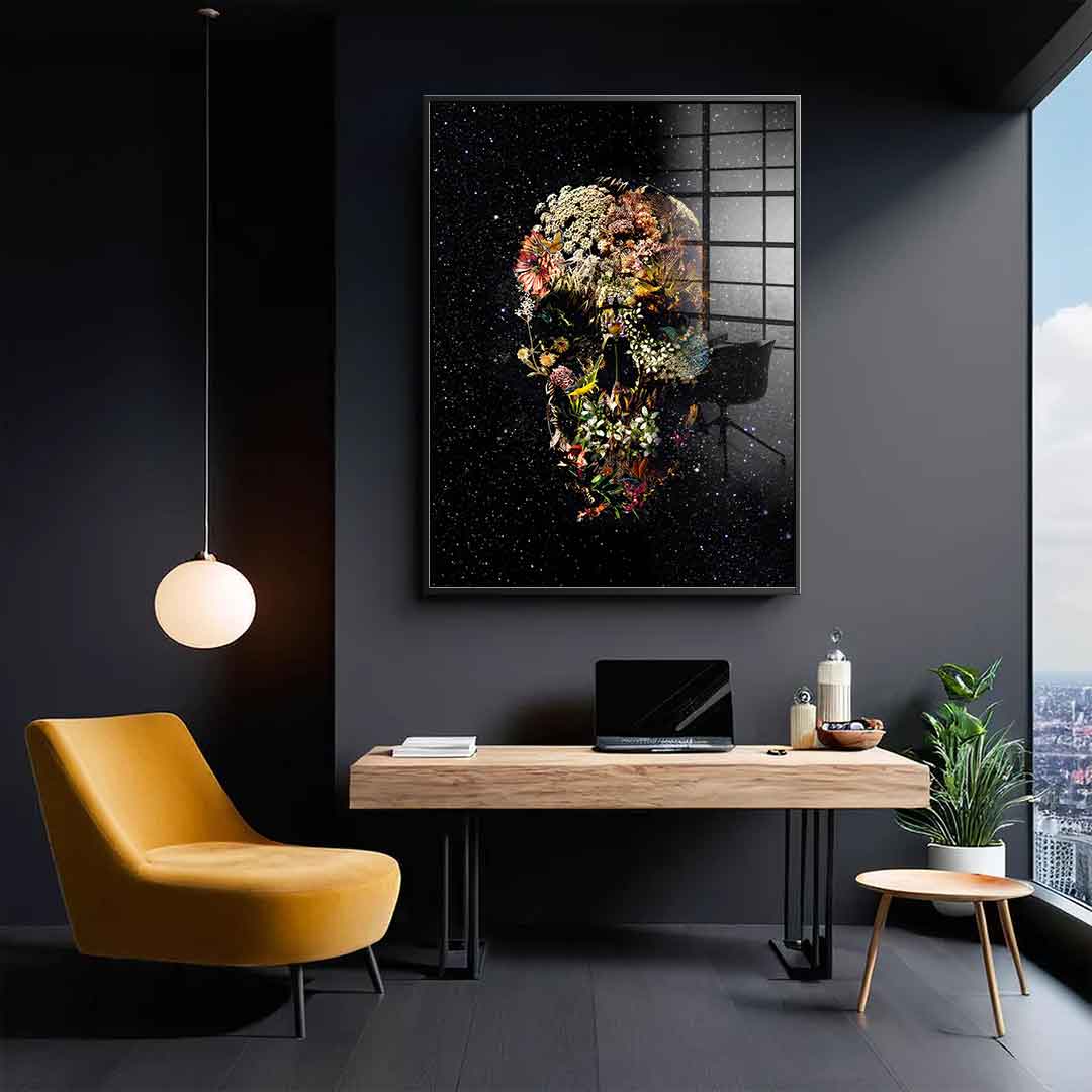 Black Flower Skull - Acrylic glass