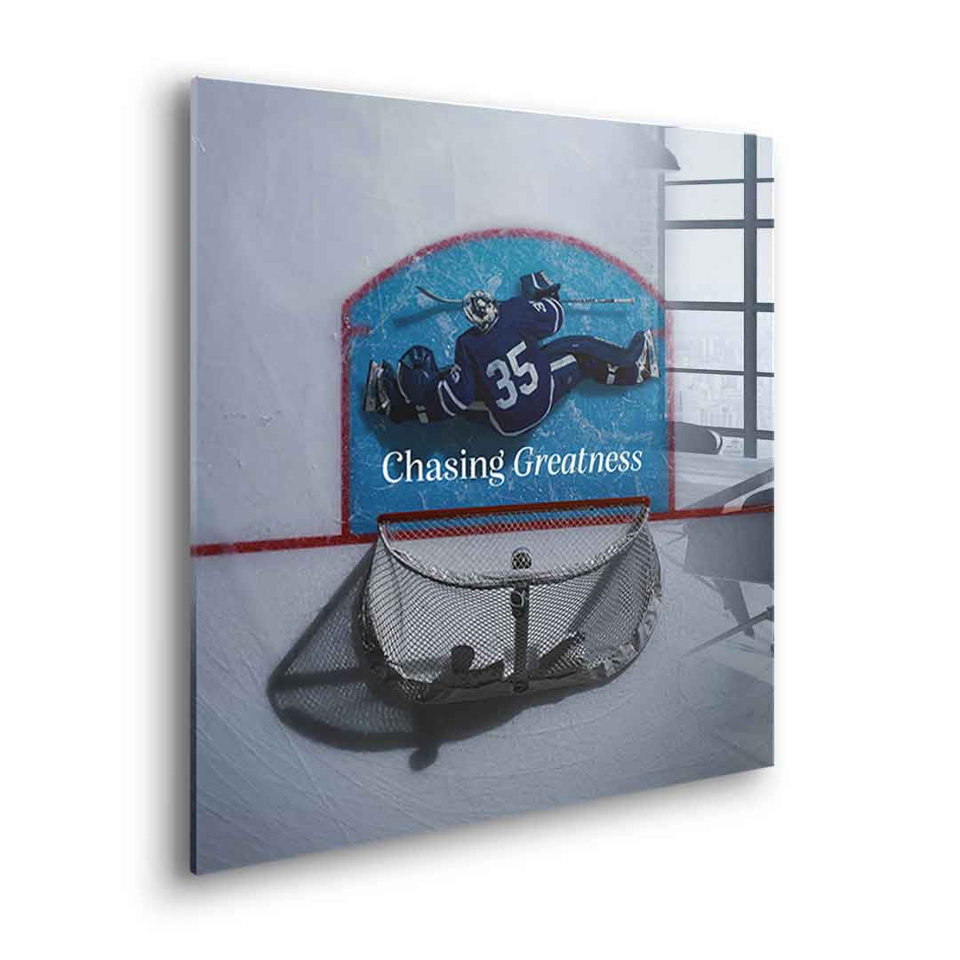 Chasing Greatness #Hokey - Quadrat Edition - Acrylglasbild