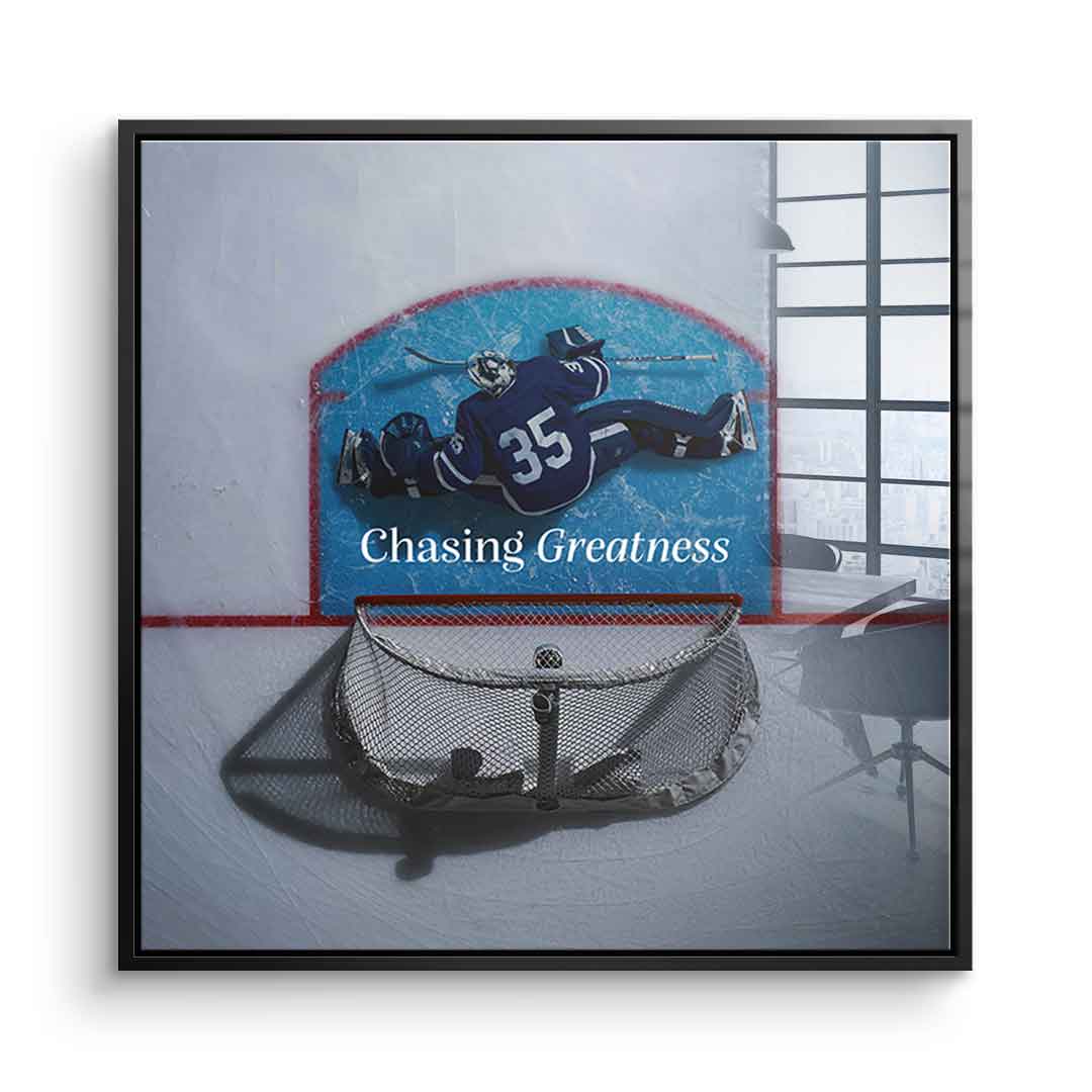 Chasing Greatness #Hokey - Quadrat Edition - Acrylglasbild