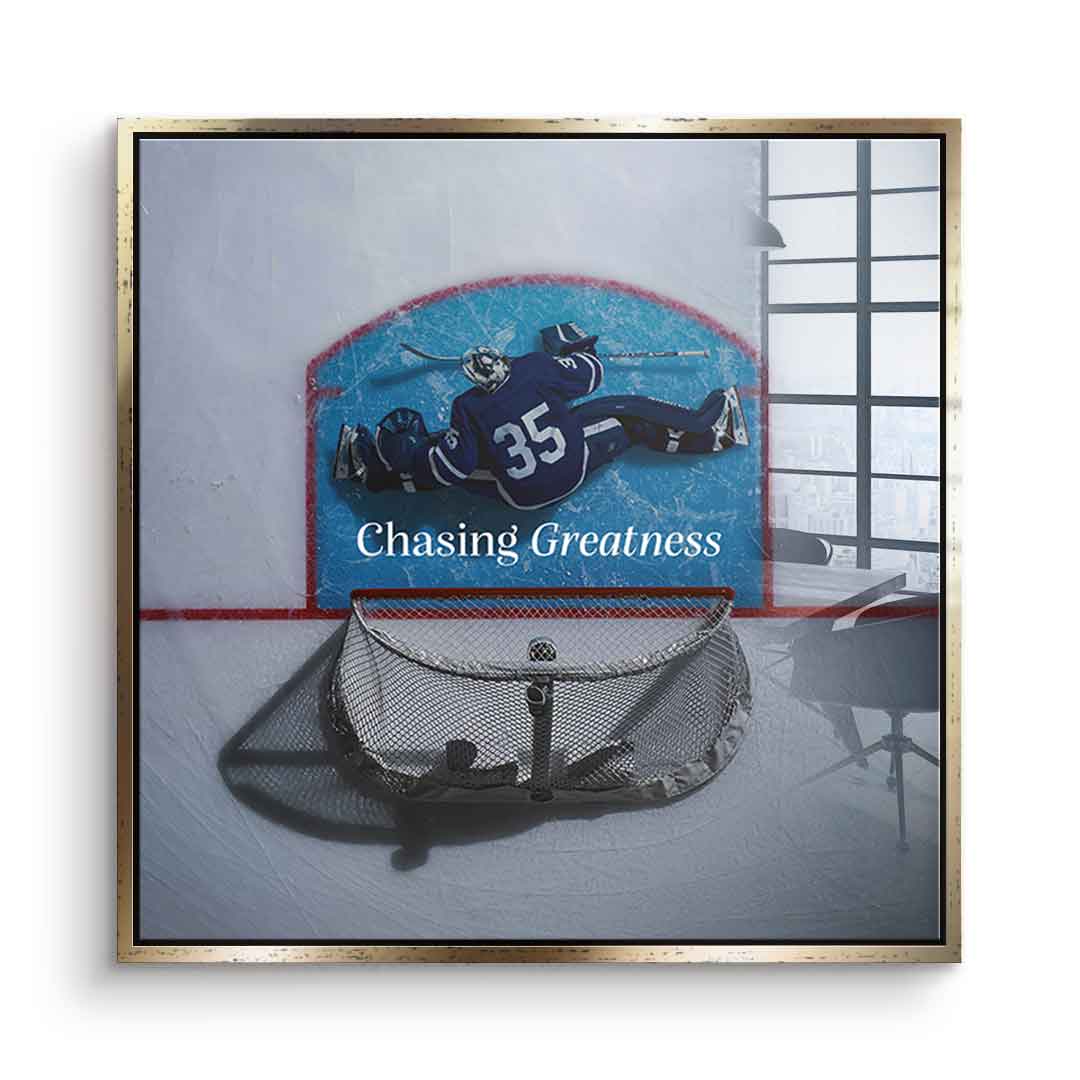 Chasing Greatness #Hokey - Quadrat Edition - Acrylglasbild