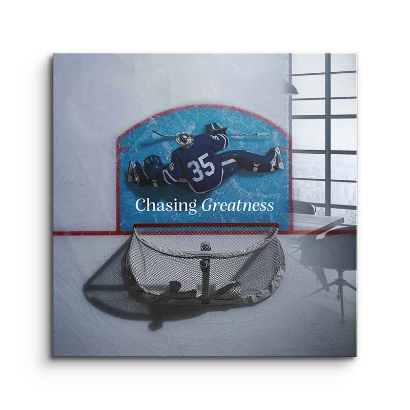 Chasing Greatness #Hokey - Quadrat Edition - Acrylglasbild