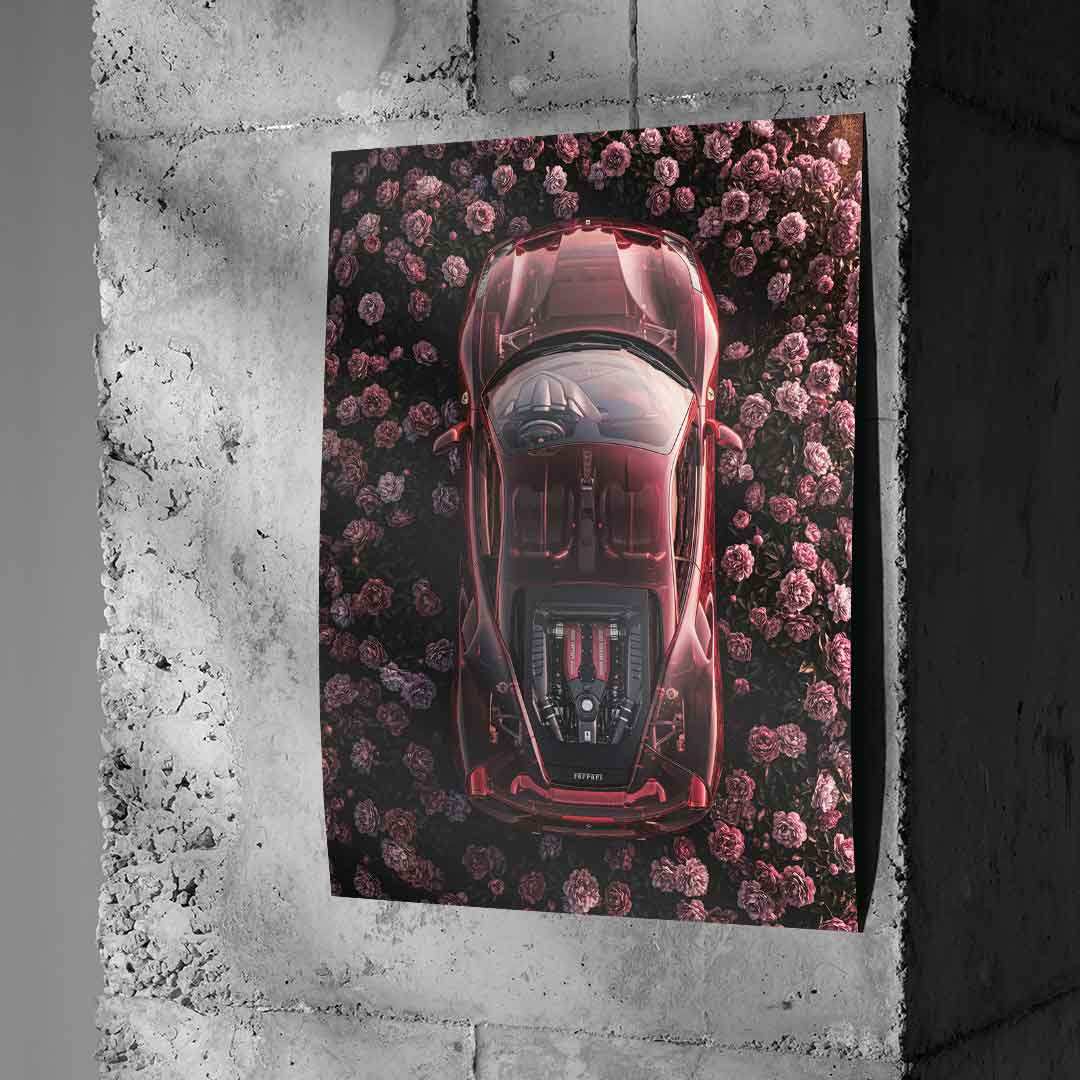 DOTCOMCANVAS® Ferrari in flowers Poster – Betonwand
