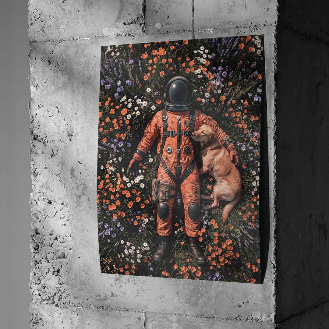 DOTCOMCANVAS® Astronaut's Loyal Companion Poster – Beton Wall
