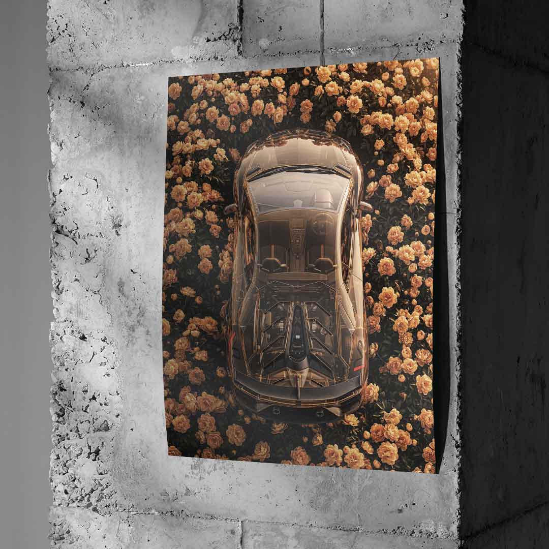 DOTCOMCANVAS® Lamborgini in flowers Poster – Beton Wall