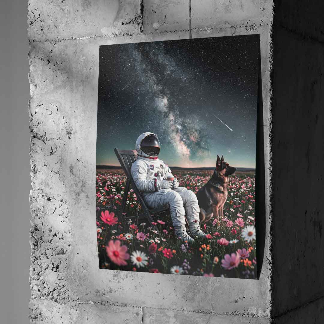 DOTCOMCANVAS® Astronaut's Silent Night Poster – Beton Wall