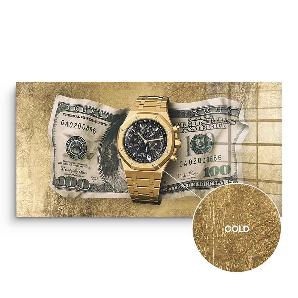 Money Buys Time als Blattgoldbild – Motivationsbild von DOTCOMCANVAS®