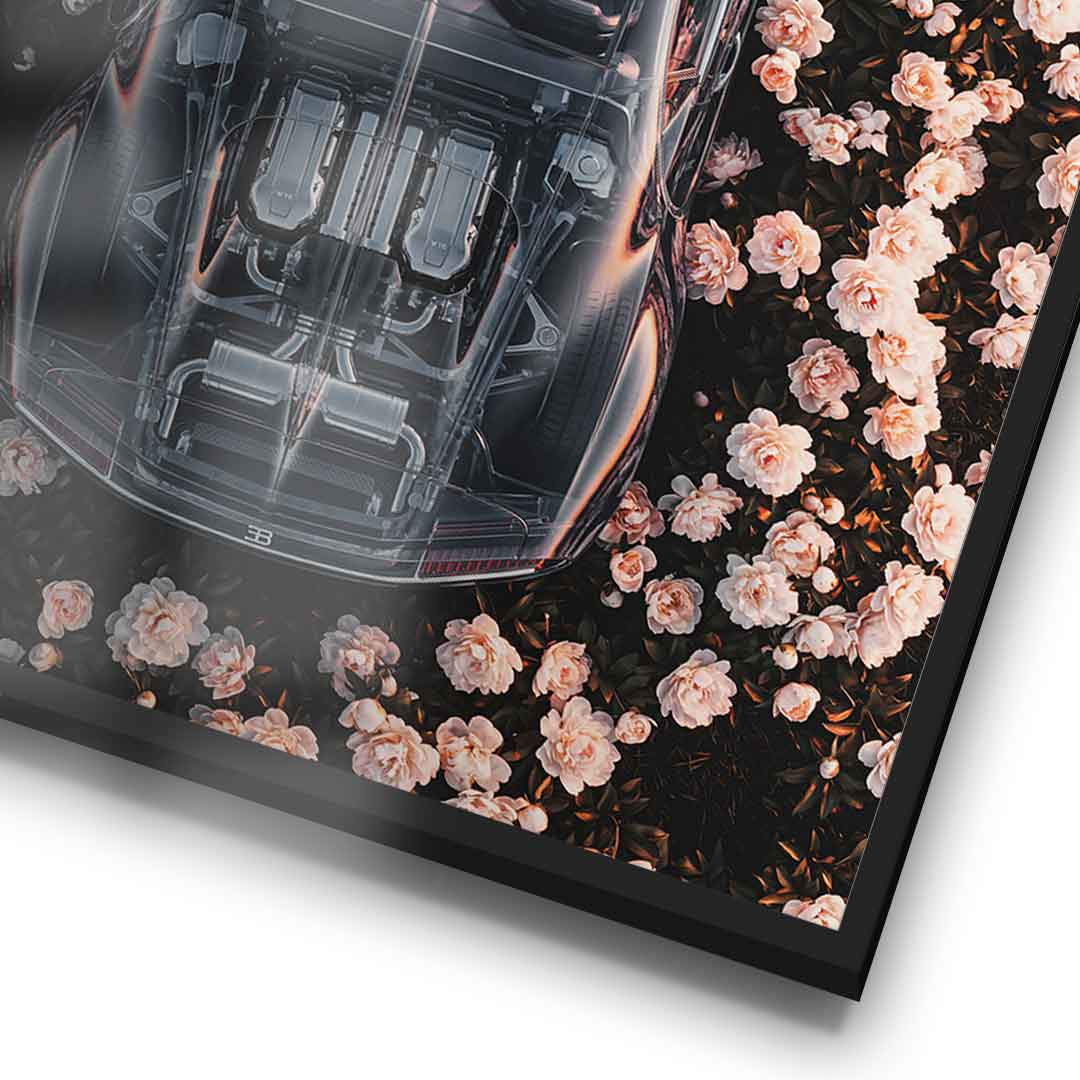 DOTCOMCANVAS® Bugatti in flowers Poster – Rahmen Detailansicht