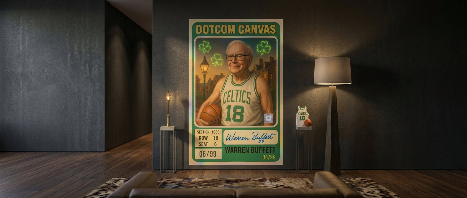 DOTCOMCANVAS Warren Buffett Basketball Card Poster Banner