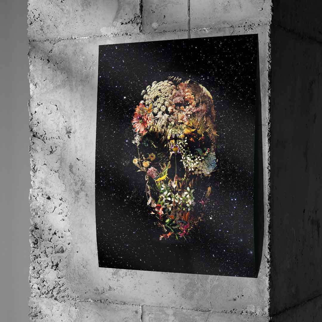 Black Flower Skull - Poster