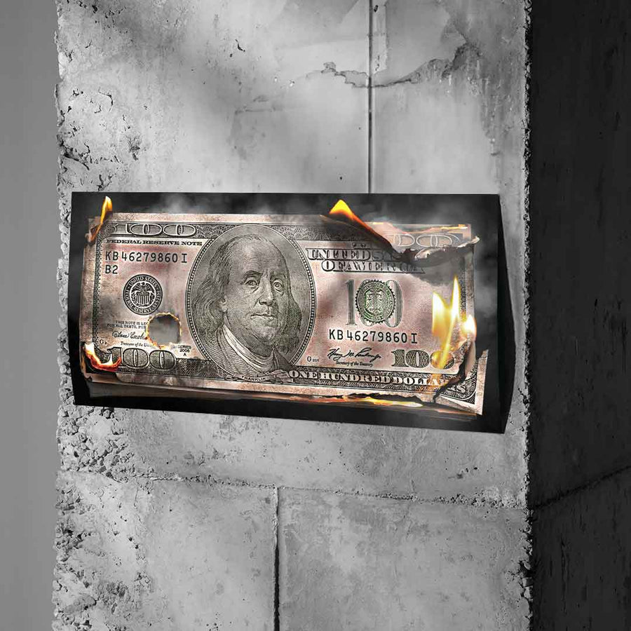 Płonący banknot 100-dolarowy - plakat