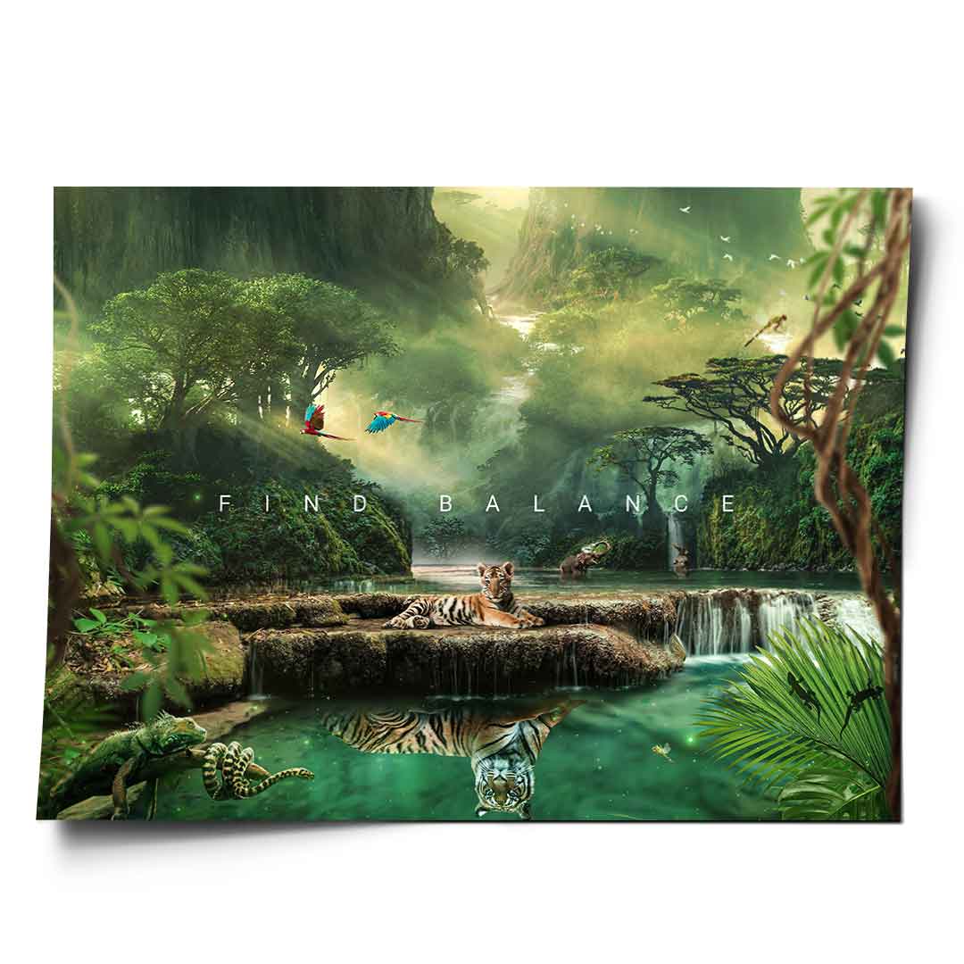 Poster FIND BALANCE green nature relaxation art print Wall Art