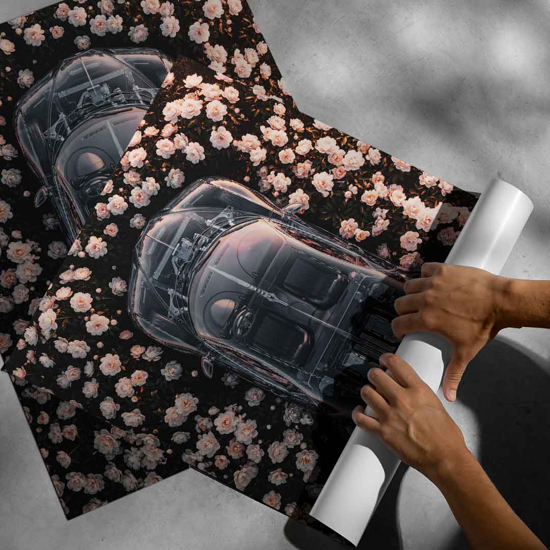 DOTCOMCANVAS® Bugatti in flowers Poster – aufgerolltes Poster