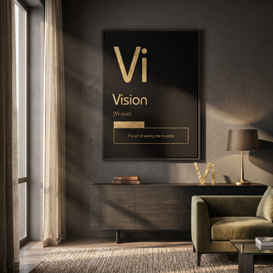 DOTCOMCANVAS® Vision (Vi) Leinwandbild Version Schwarz – Raum-Mockup
