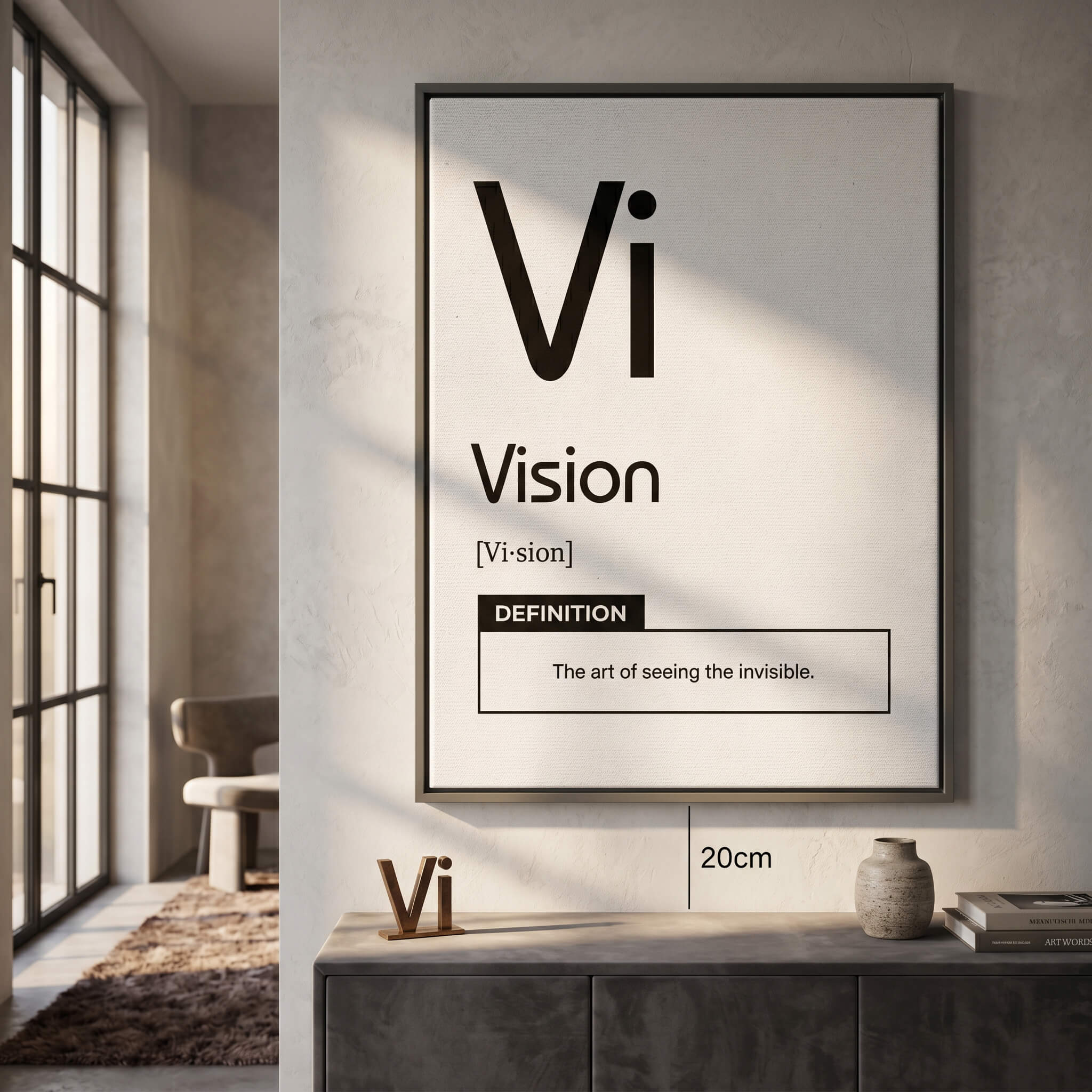 DOTCOMCANVAS® Vision (Vi) Leinwandbild Version Weiß – Raum-Mockup