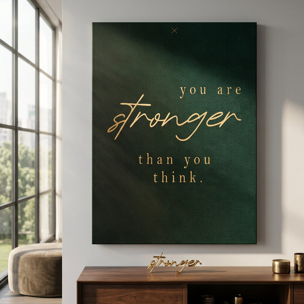 You are STRONGER Leinwandbild im Raum
