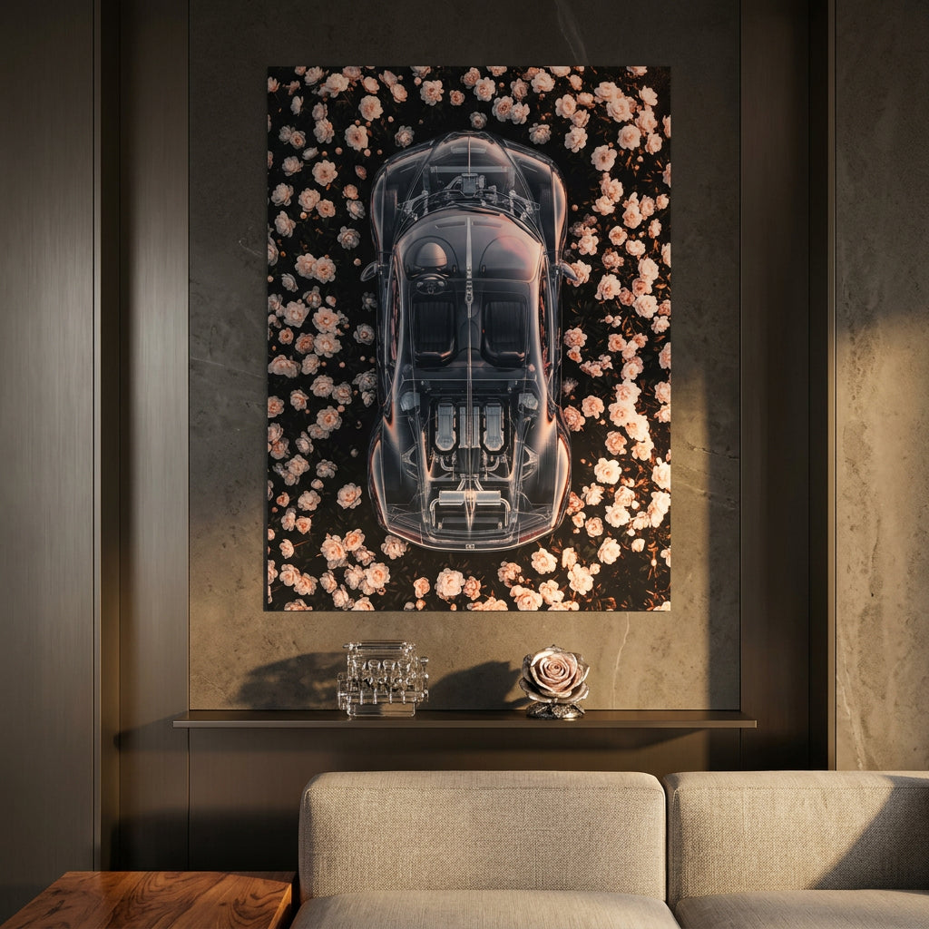 DOTCOMCANVAS® Bugatti in flowers Poster – Raumansicht