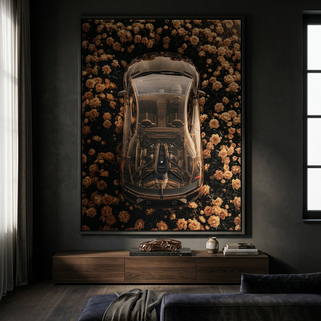 DOTCOMCANVAS® Lamborgini in flowers Leinwandbild – Raumansicht