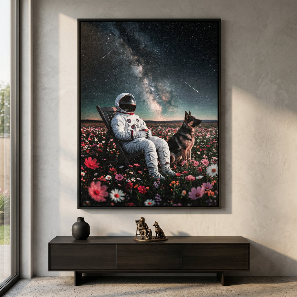 DOTCOMCANVAS® Astronaut's Silent Night Leinwandbild – Raumansicht