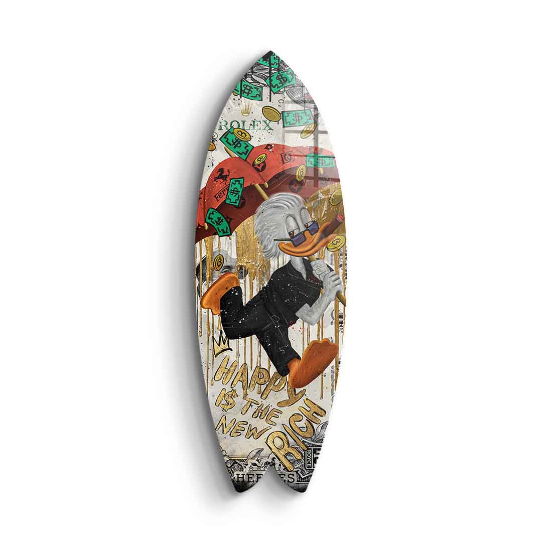 Surfboard Happy is the new Rich - acrylic glass