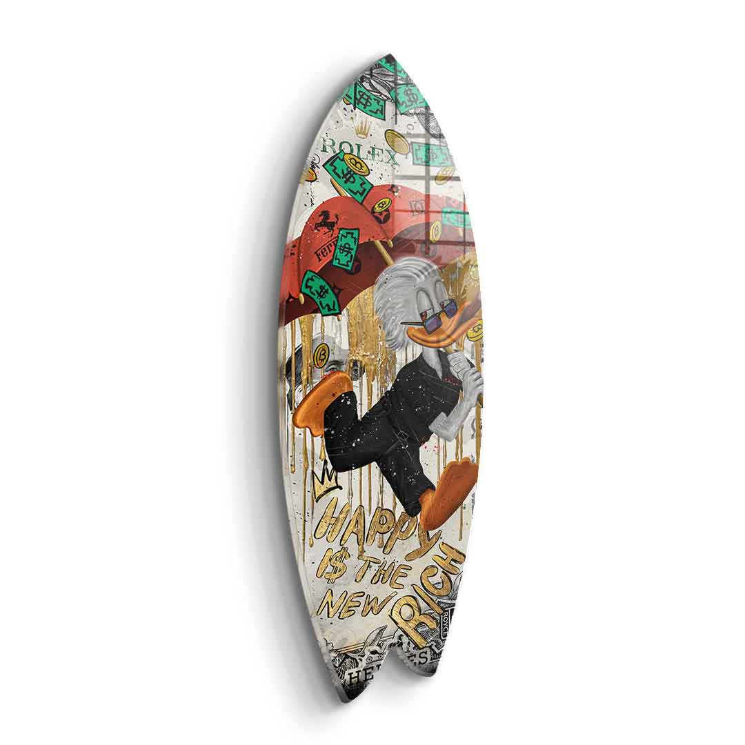 Surfboard Happy is the New Rich - gold leaf