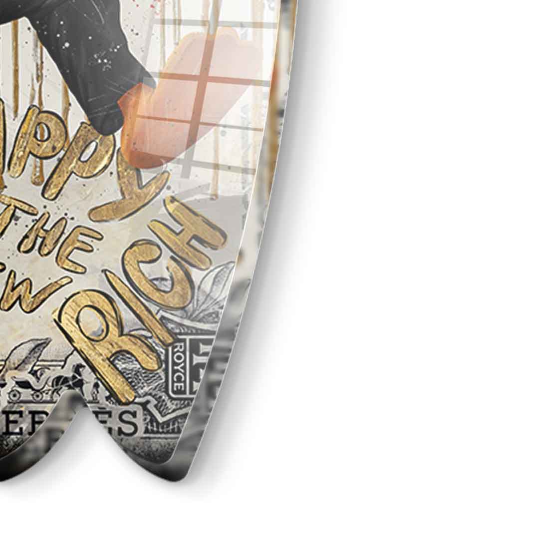 Surfboard Happy is the new Rich - gold leaf
