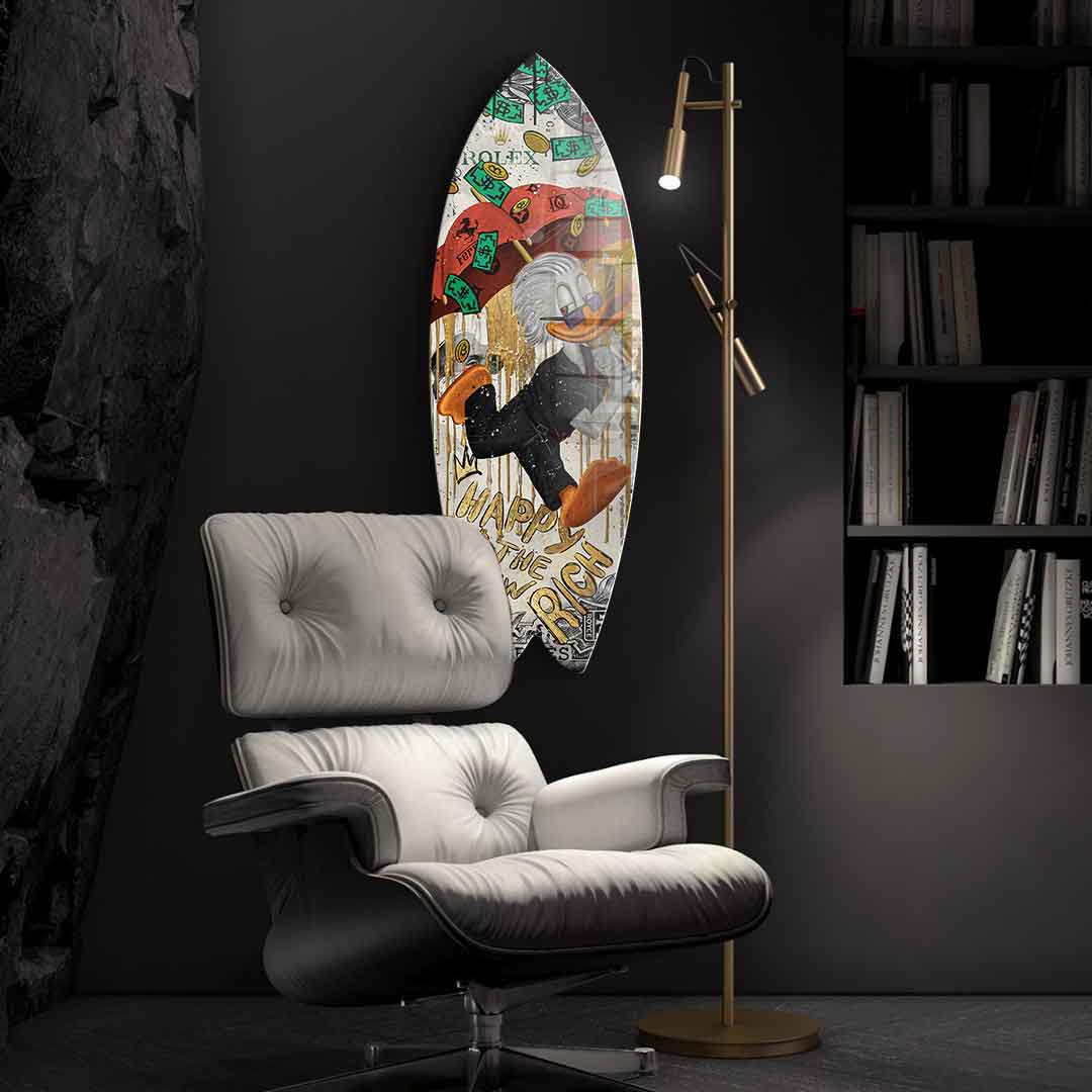 Surfboard Happy is the new Rich - acrylic glass