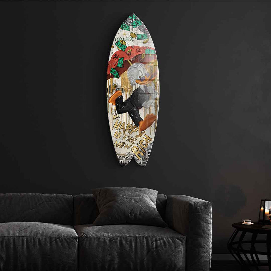 Surfboard Happy is the new Rich - gold leaf