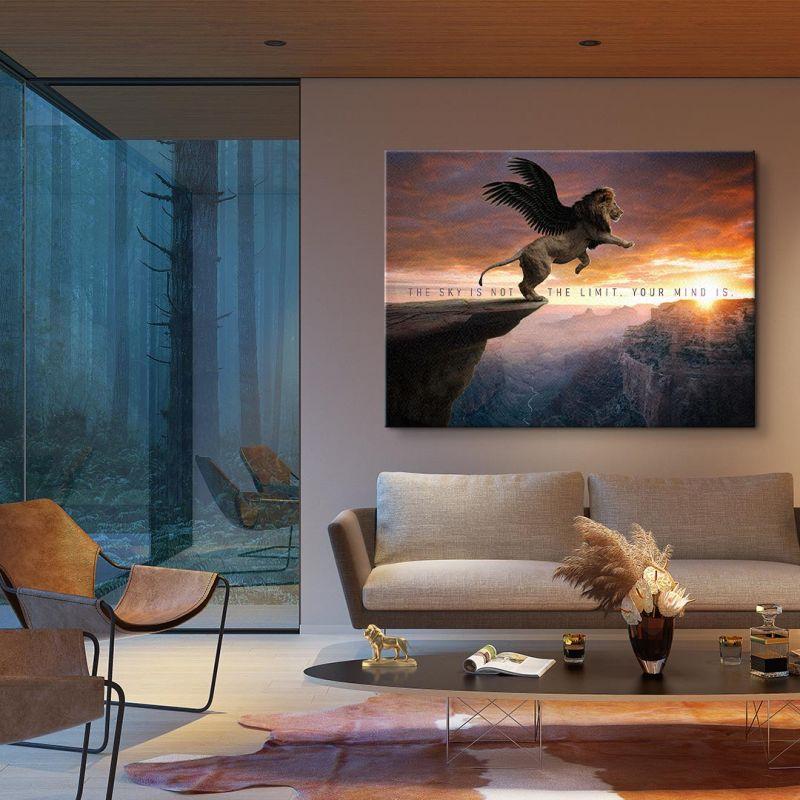 Wandbild sonnenuntergang fliegender Löwe no limit mindset