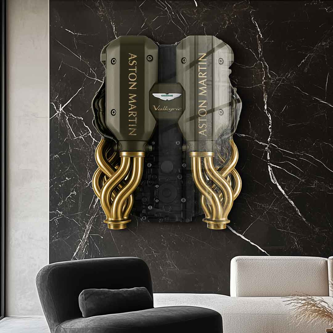 Wall sculpture Aston Martin Engine - gold leaf